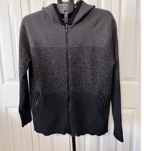 Unbranded Mens Grey Black Ombre Pixelated Textured Full Zip Hooded Sweater M